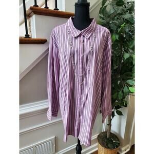 Roamans 30W 4X/5X Cotton Women's Plus Tunic Buttoned Blouse